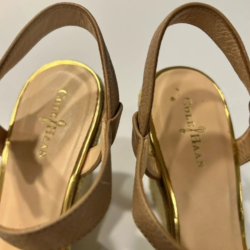 Cole Haan Women's Tan Leather Wedge Sandals‎ Size 8 Preowned
